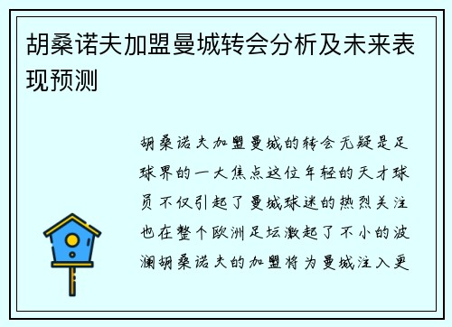 胡桑诺夫加盟曼城转会分析及未来表现预测